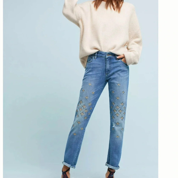 Pilcro and the Letterpress High-Rise Relaxed Straight Embellished Jeans Size 26 - Picture 1 of 14